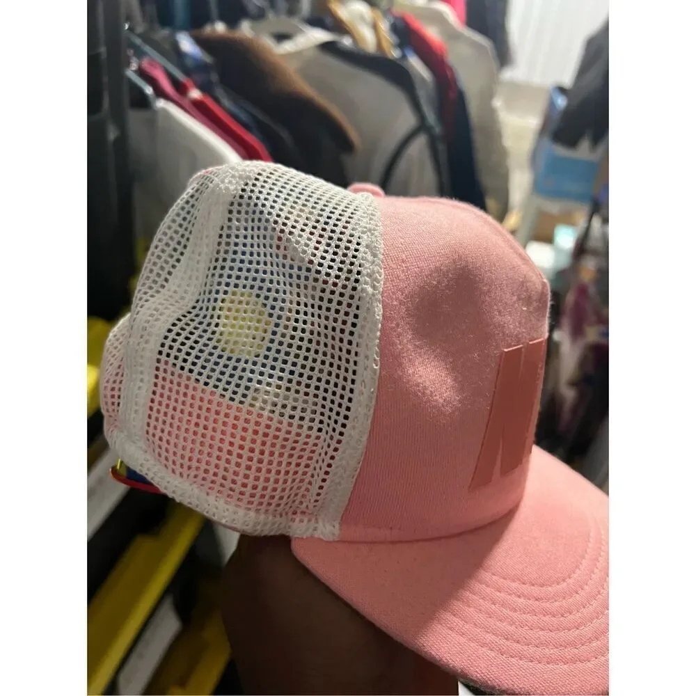 Vintage 90s 80s Nike Snapback Big Block Letters Truckers Nylon Pink Ball Cap